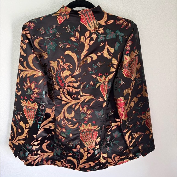Soft Surroundings Floral Brocade Asian-Inspired Jacket Black Gold Red Size M - Picture 7 of 10